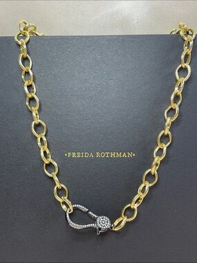 Freida Rothman Brass Base Two-Tone Chain Necklace 16" NWT $125 MSRP